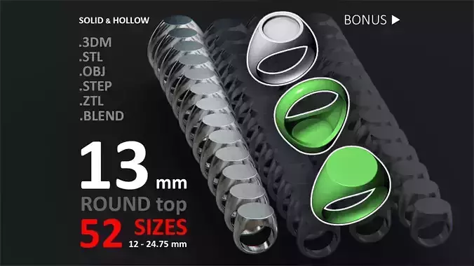 13 mm Signet ring Pack 3D print model