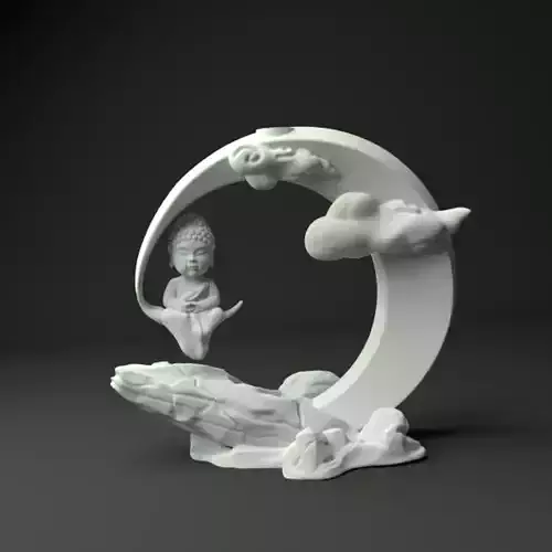 BackFlow Incense Burner Buddha and Moon for 3D print model 3D print model