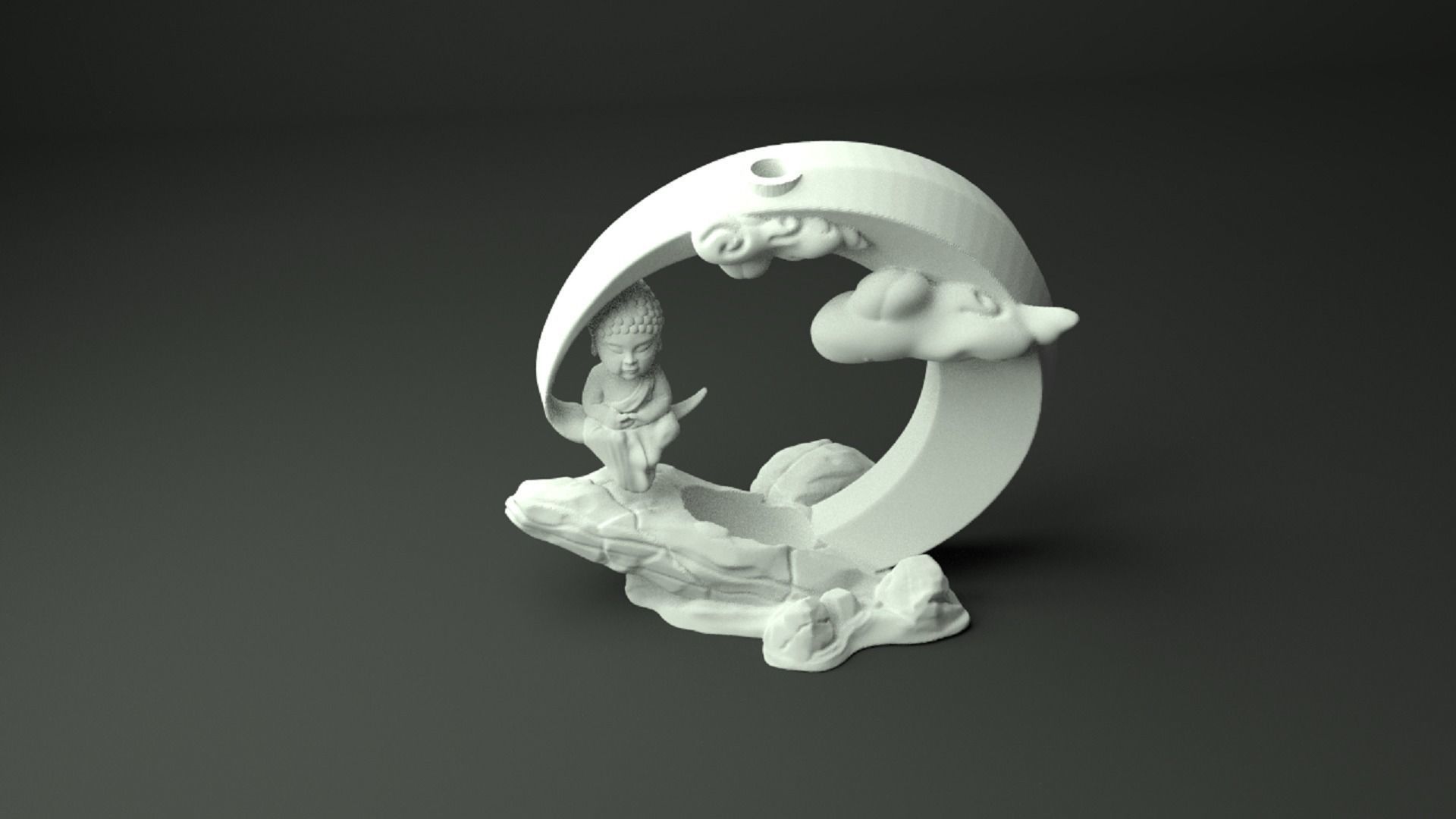 BackFlow Incense Burner Buddha and Moon for 3D print model 3D print model_6