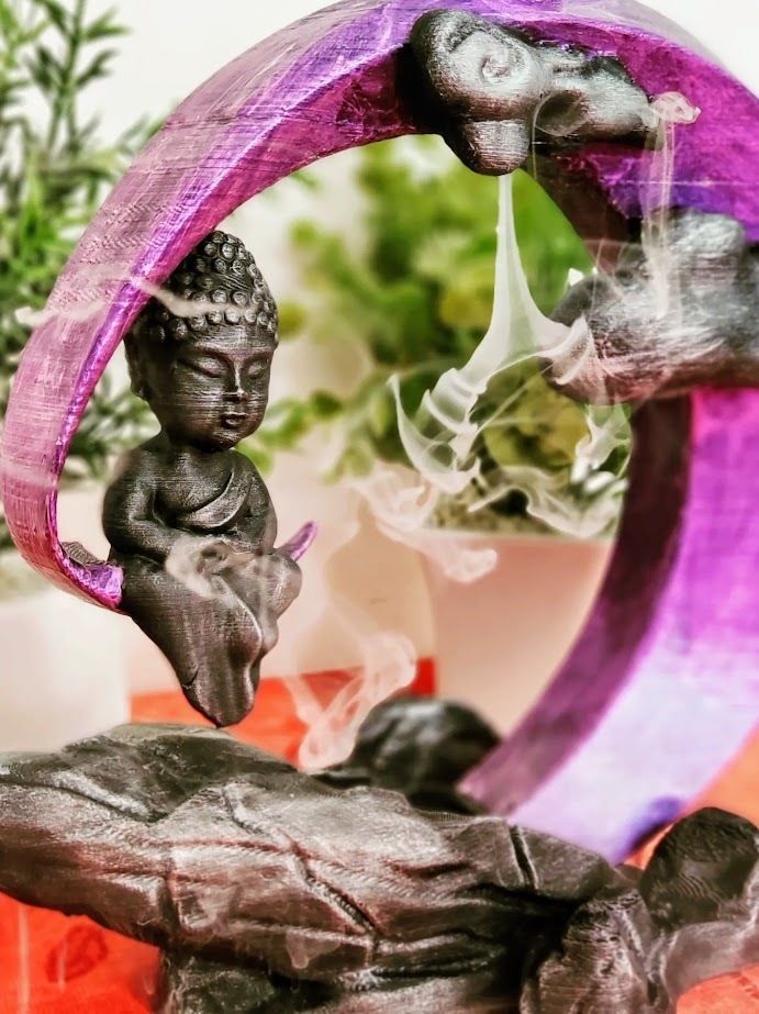 BackFlow Incense Burner Buddha and Moon for 3D print model 3D print model_1