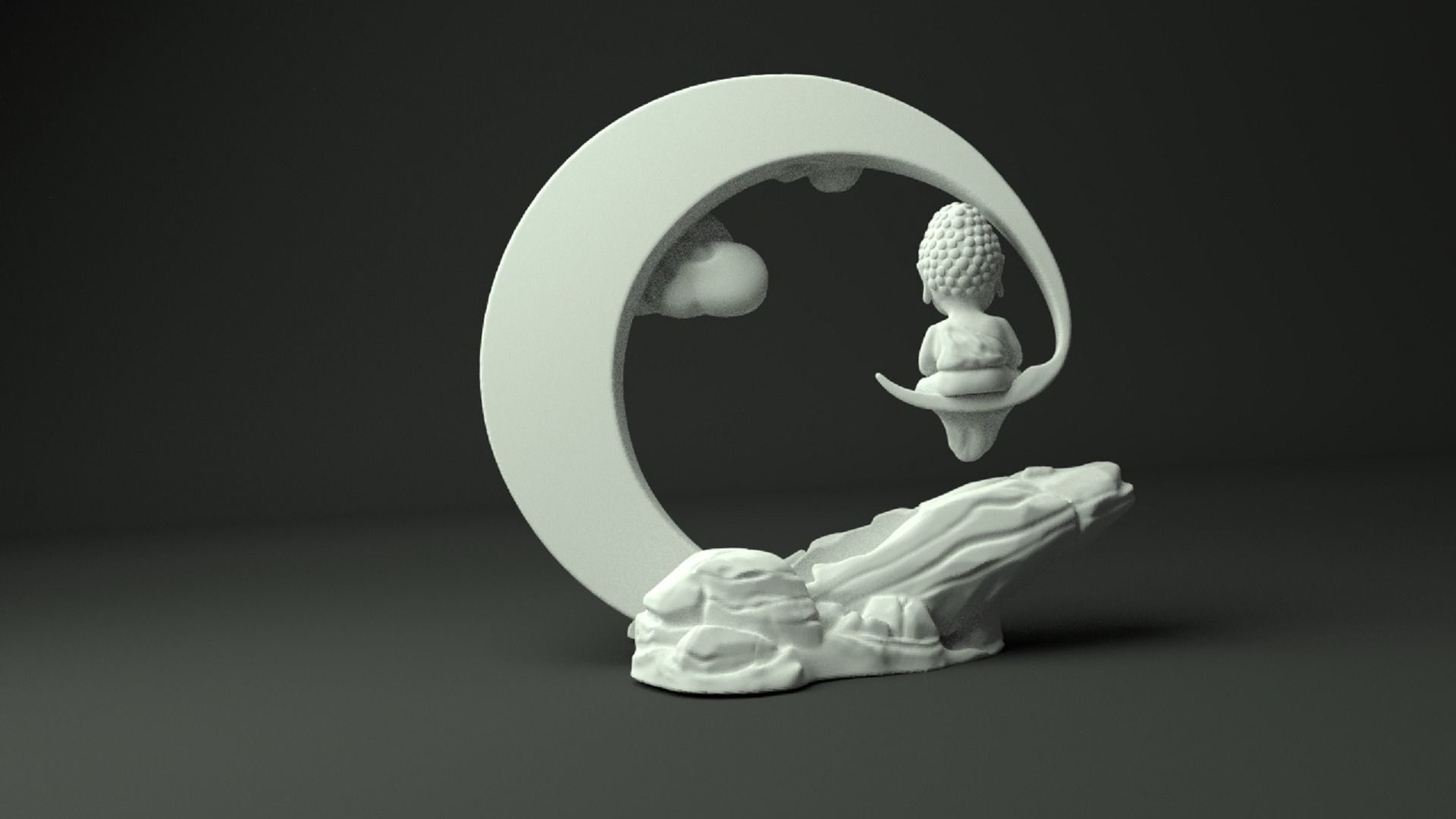 BackFlow Incense Burner Buddha and Moon for 3D print model 3D print model_3
