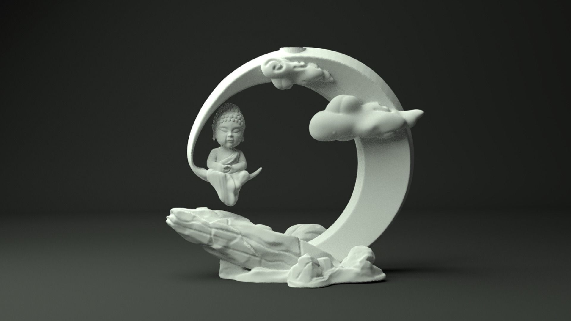 BackFlow Incense Burner Buddha and Moon for 3D print model 3D print model_2