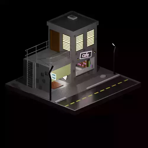 2 storey cafe low-poly game-ready