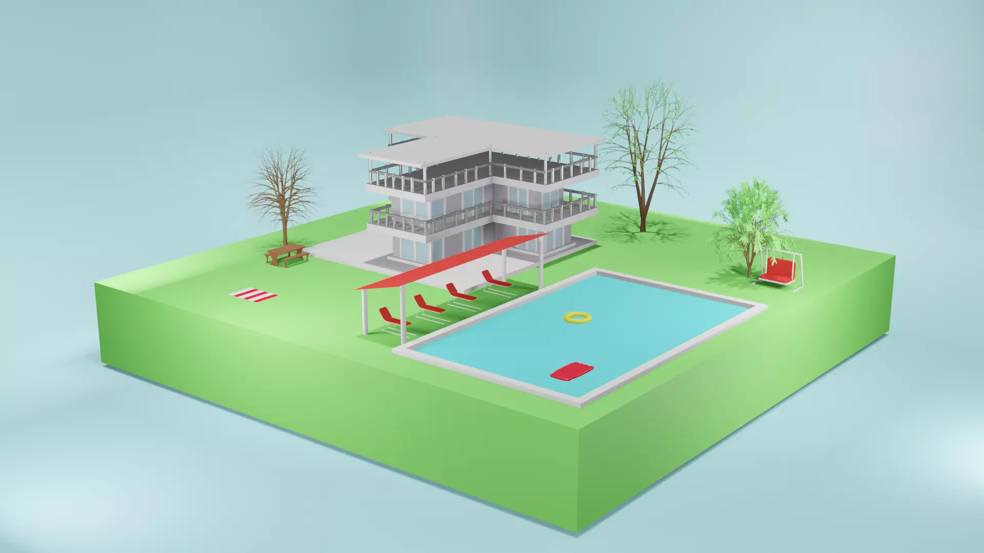 Villa Design Low-poly 3D model_0