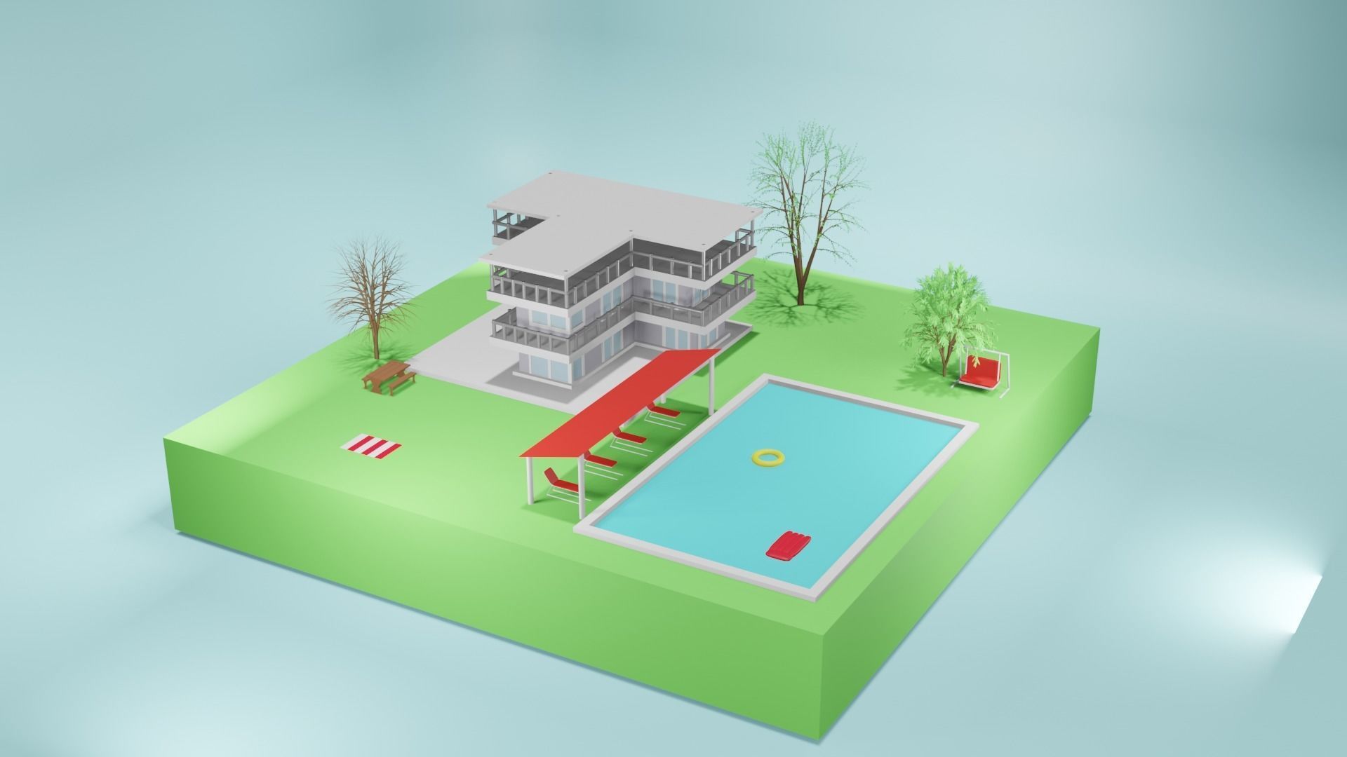 Villa Design Low-poly 3D model_1