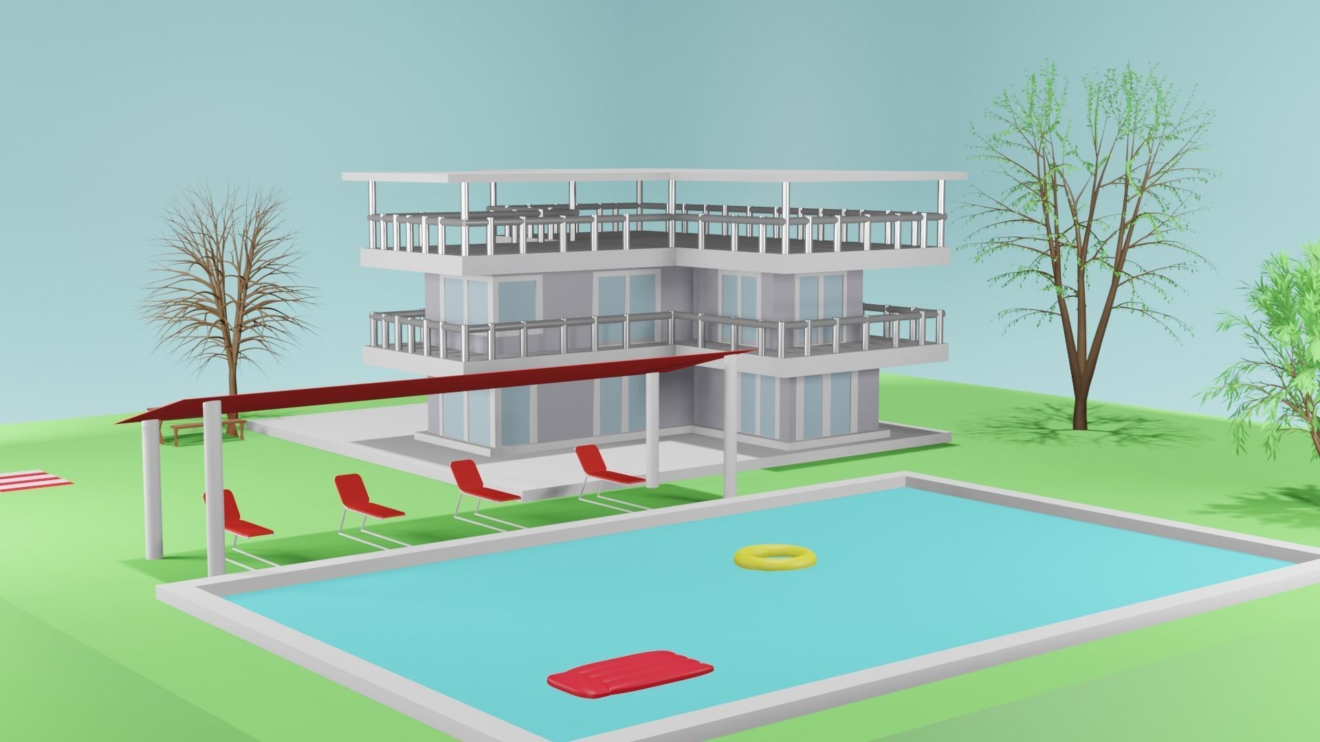 Villa Design Low-poly 3D model_2