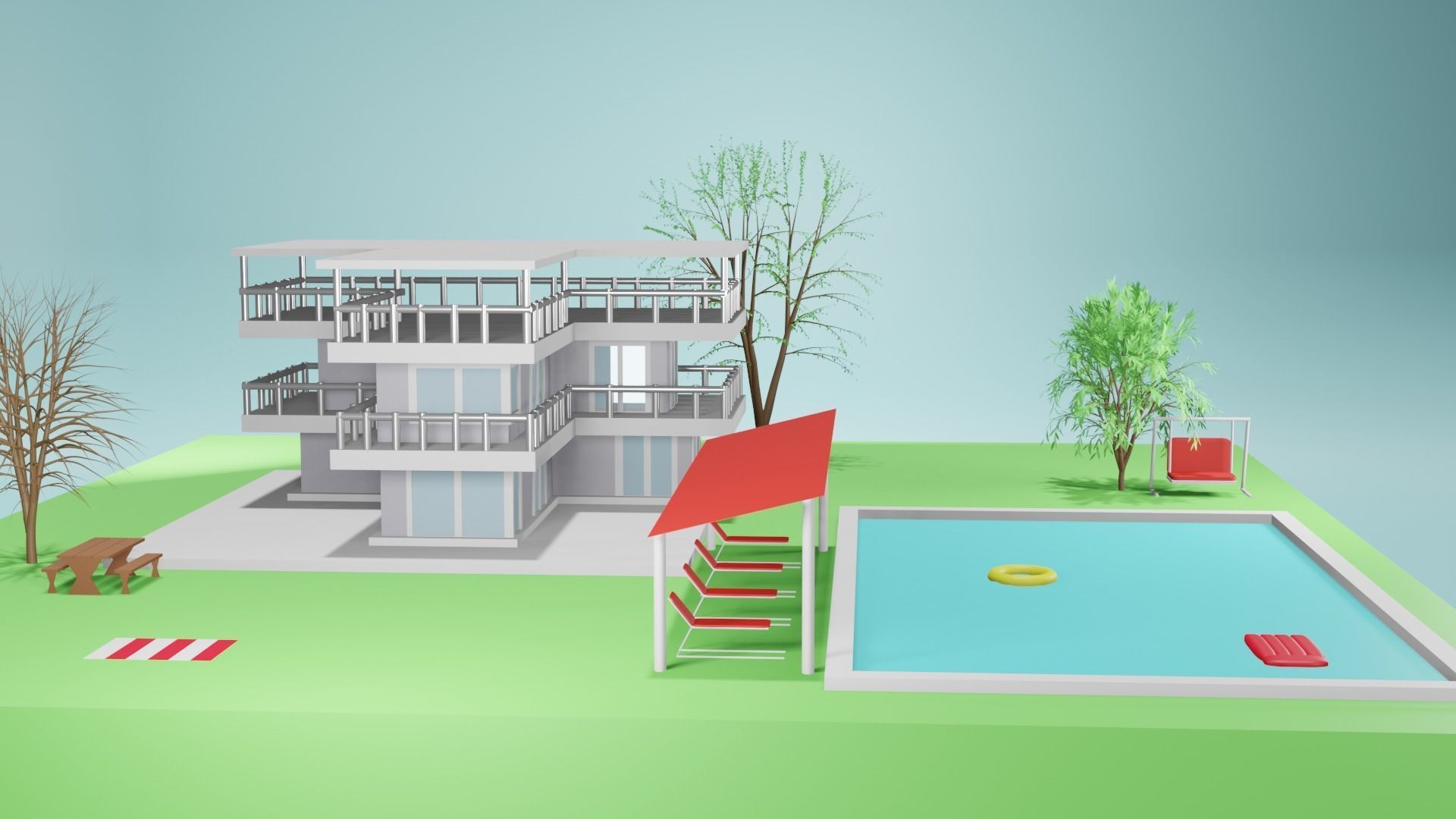 Villa Design Low-poly 3D model_3