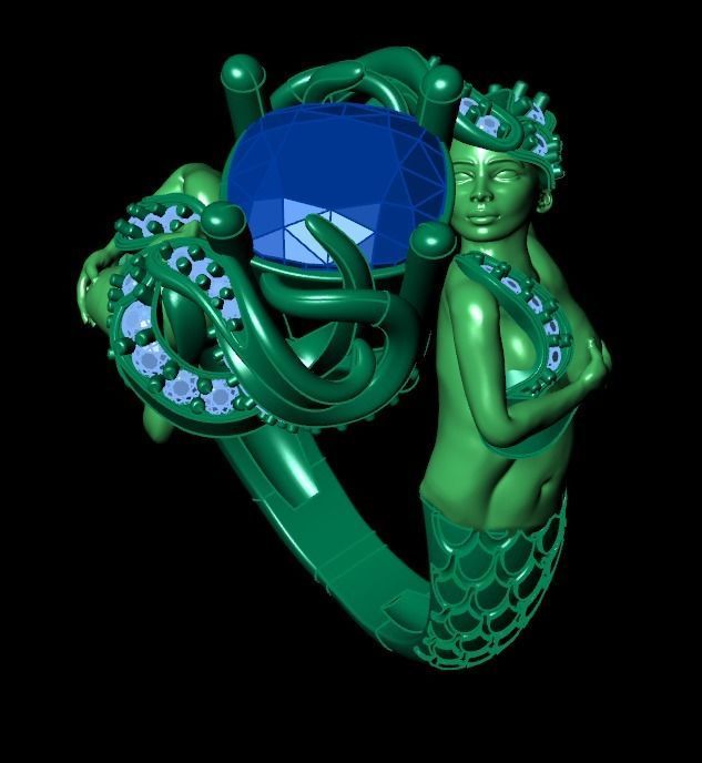 mermaid ring 3D print model_17