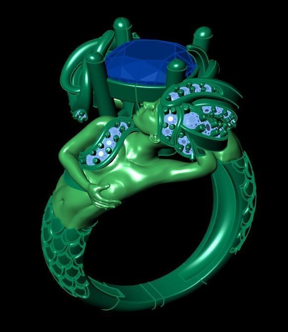 mermaid ring 3D print model_15
