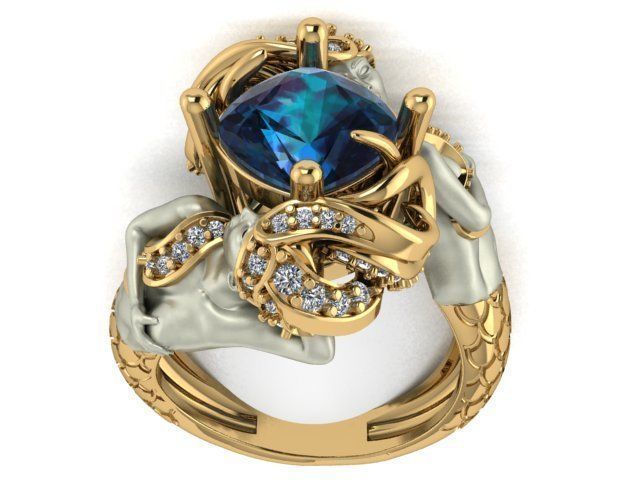 mermaid ring 3D print model_3