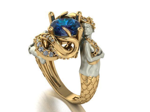 mermaid ring 3D print model_7