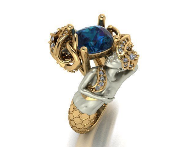 mermaid ring 3D print model_6