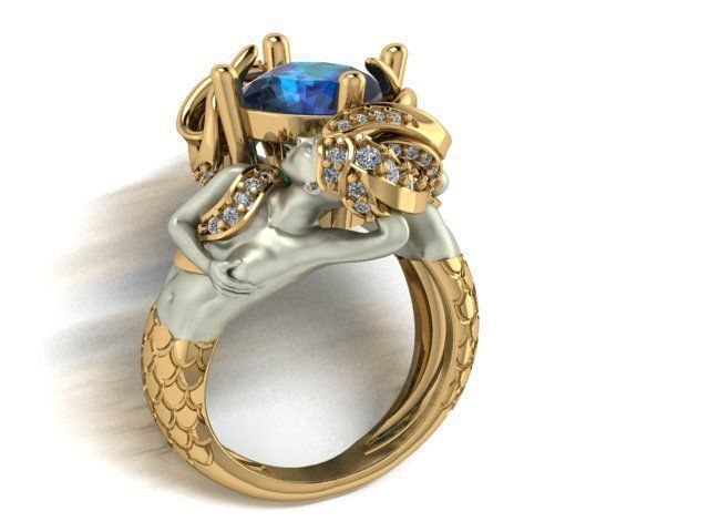 mermaid ring 3D print model_11