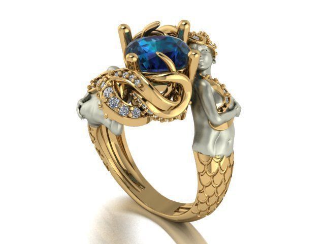 mermaid ring 3D print model_10