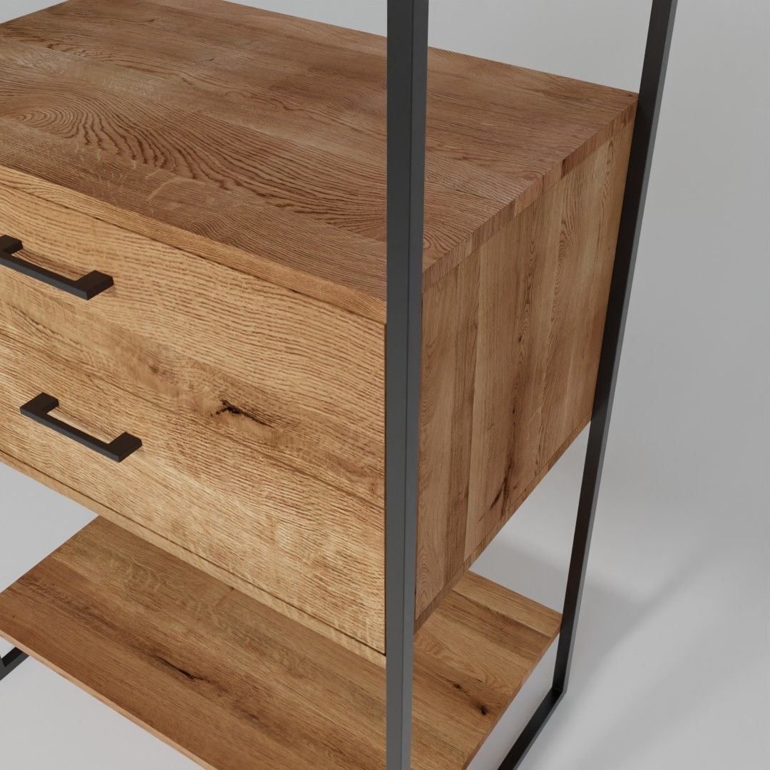 Metal frame regale with wooden shelf 3D model_2