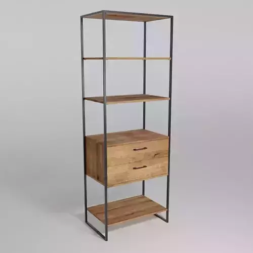 Metal frame regale with wooden shelf