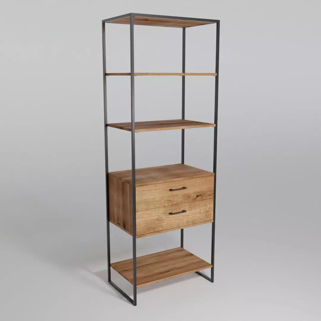 Metal frame regale with wooden shelf 3D model_0
