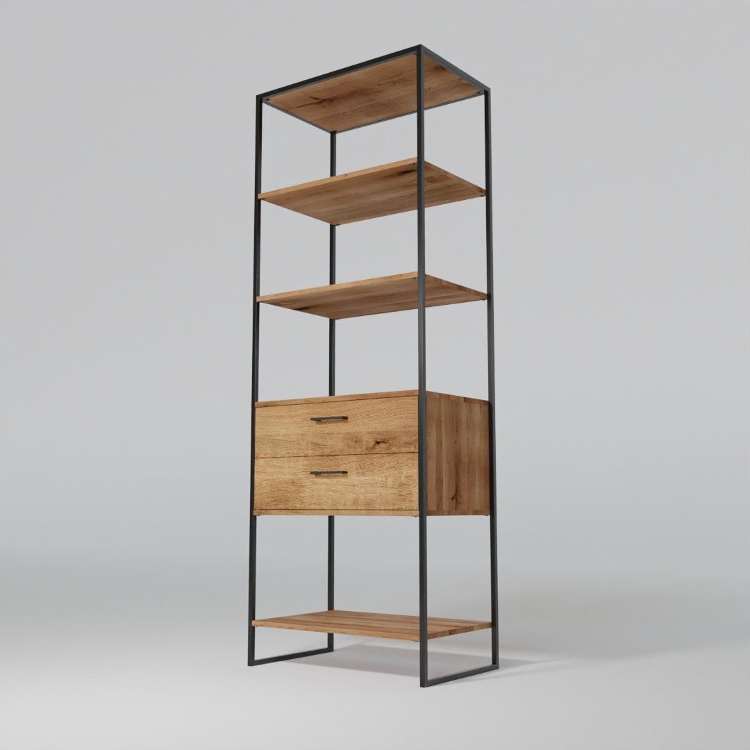 Metal frame regale with wooden shelf 3D model_4
