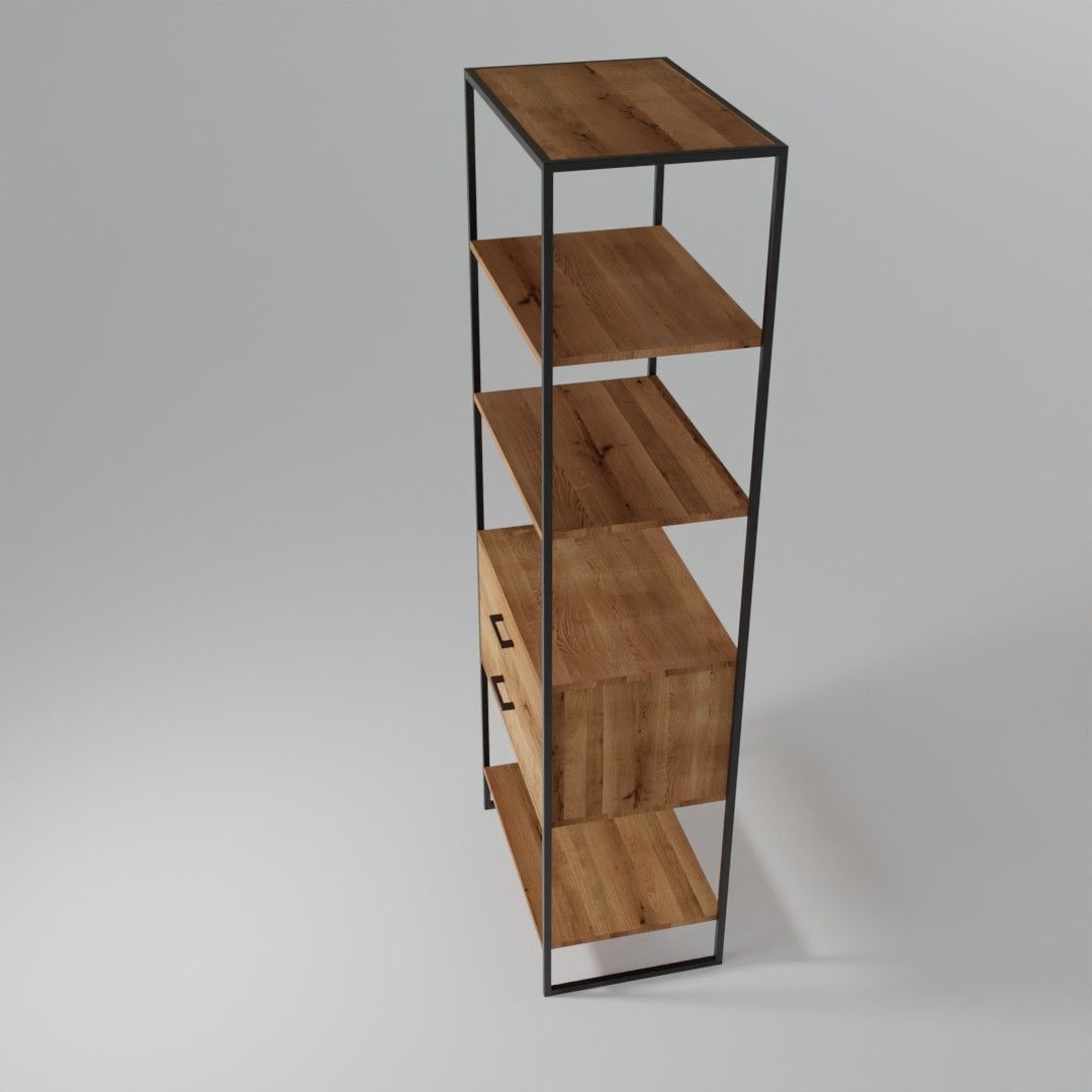 Metal frame regale with wooden shelf 3D model_3