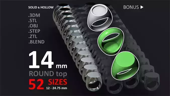 14 mm Signet ring Pack 3D print model