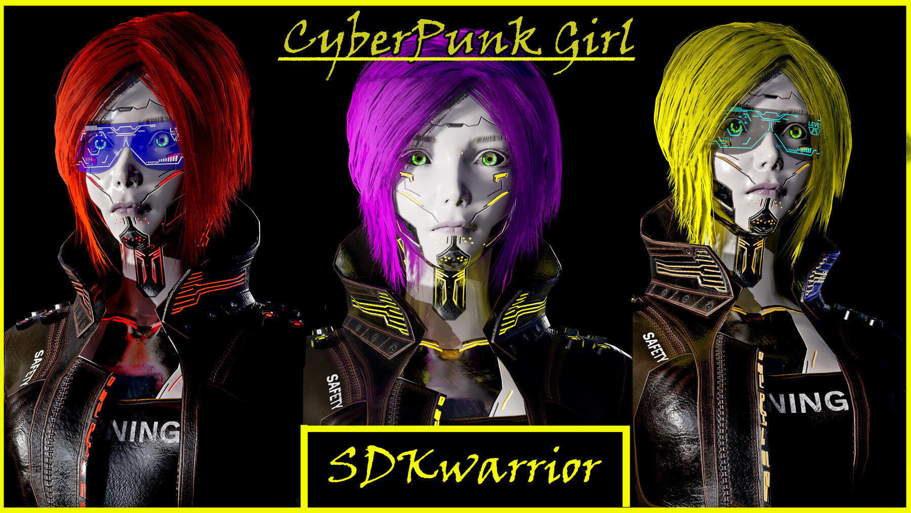 Cyberpunk Girl Low-poly 3D model_5