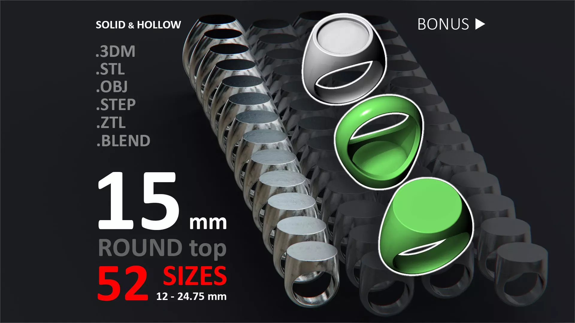 15 mm Signet ring Pack 3D print model