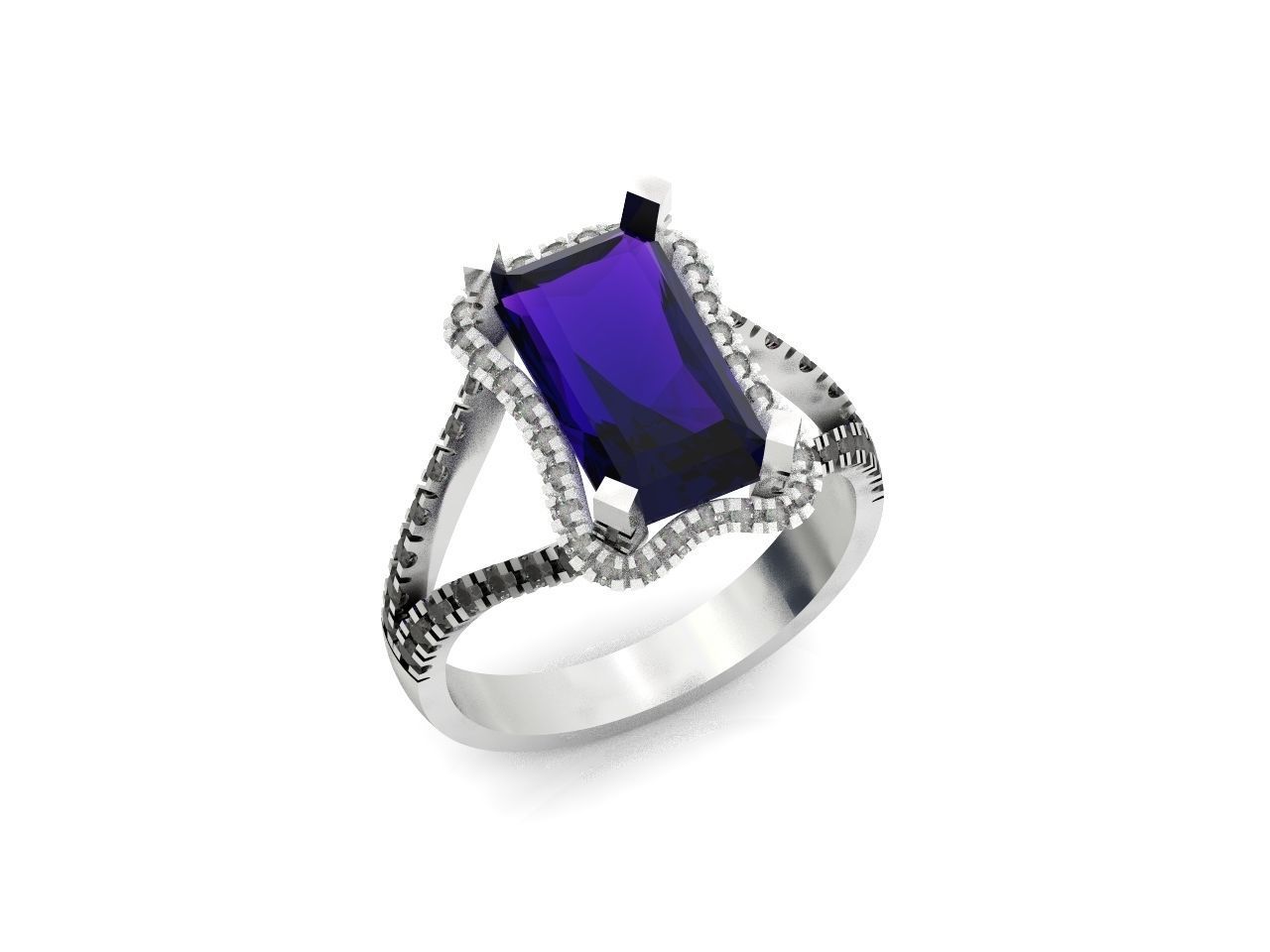 luxury engagement ring with a large radiant stone 276 3D print model_9