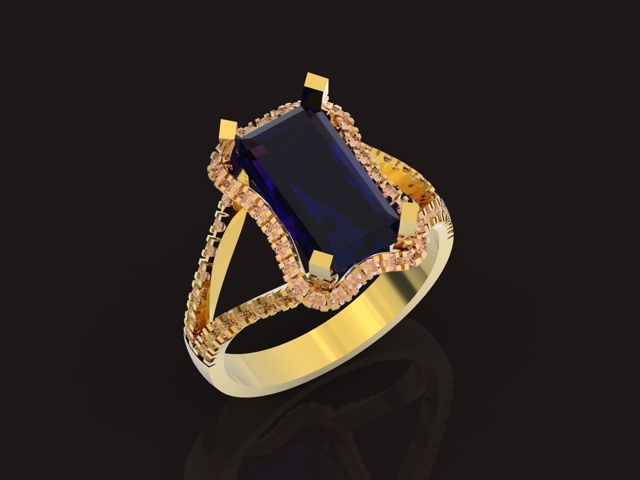 luxury engagement ring with a large radiant stone 276 3D print model_21