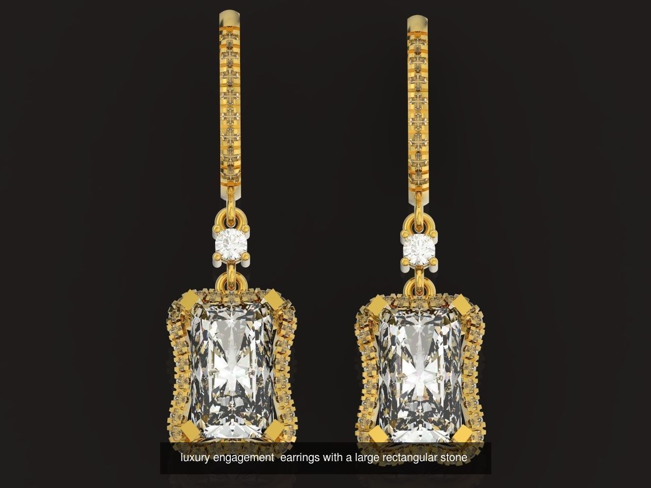 engagement ring and earrings set with a large radiant stone 3D Model Collection_2