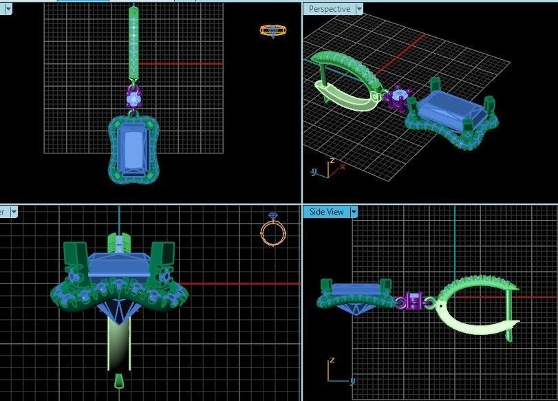 engagement ring and earrings set with a large radiant stone 3D Model Collection_8