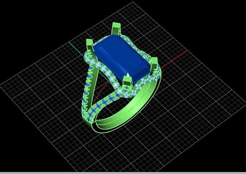 engagement ring and earrings set with a large radiant stone 3D Model Collection_25