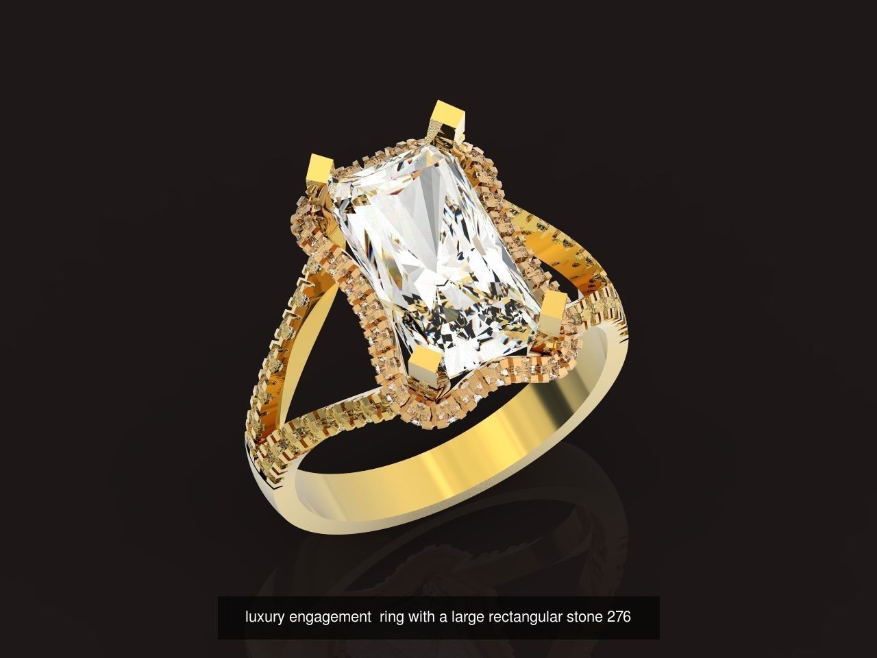 engagement ring and earrings set with a large radiant stone 3D Model Collection_3