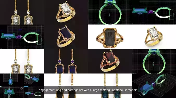  engagement ring and earrings set with a large  radiant  stone