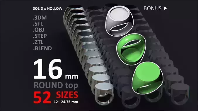 16 mm Signet ring Pack 3D print model