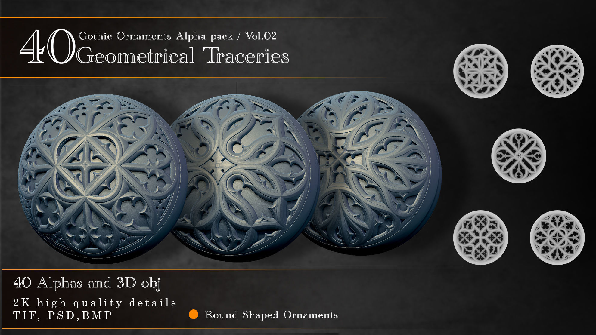 Gothic Ornaments Alpha and Obj Pack 3D Model Collection_2