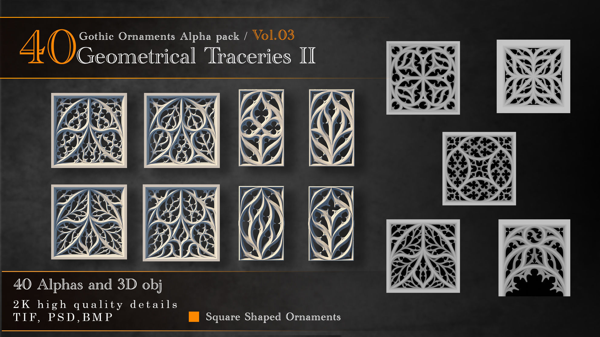 Gothic Ornaments Alpha and Obj Pack 3D Model Collection_3