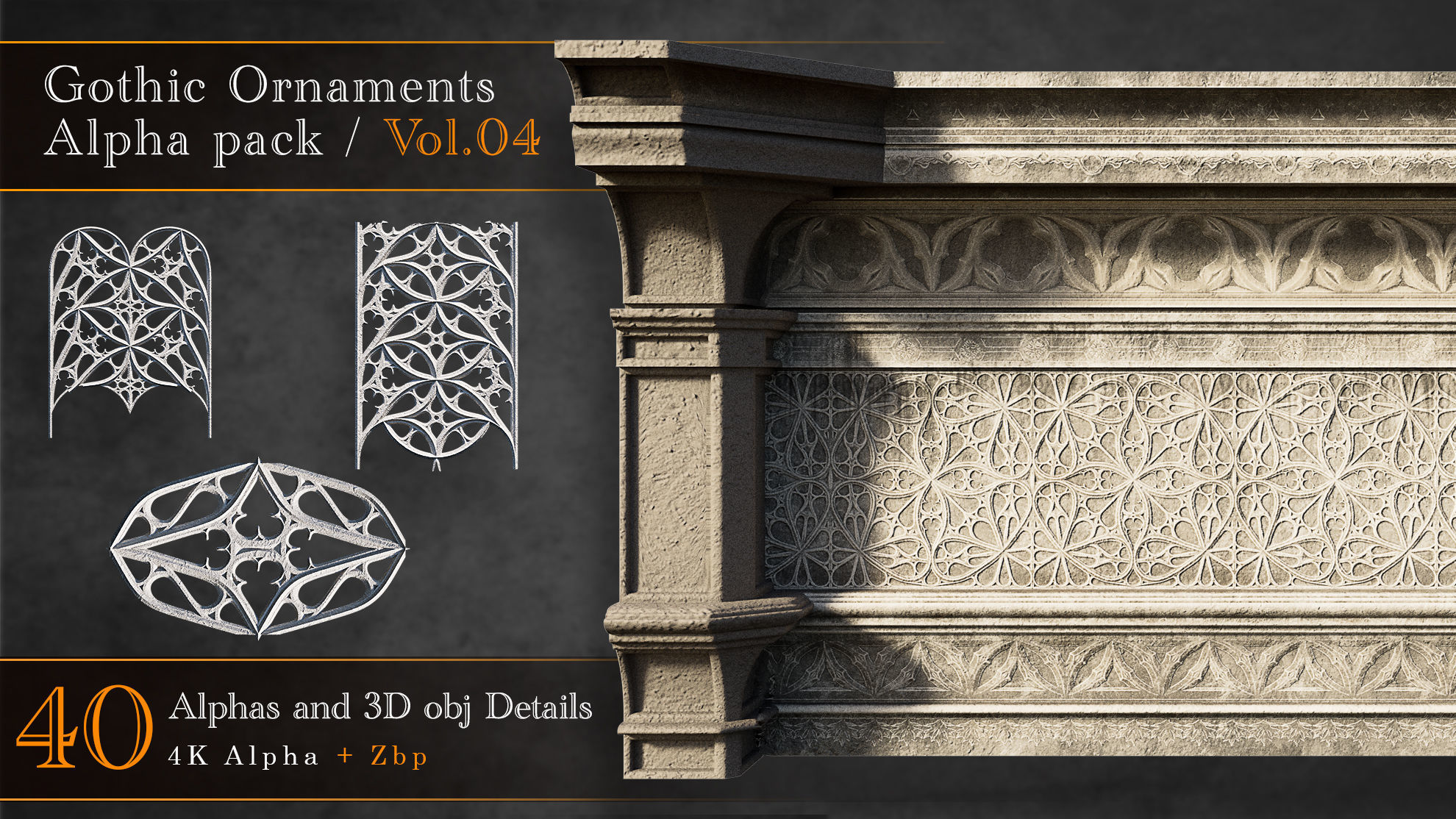 Gothic Ornaments Alpha and Obj Pack 3D Model Collection_1