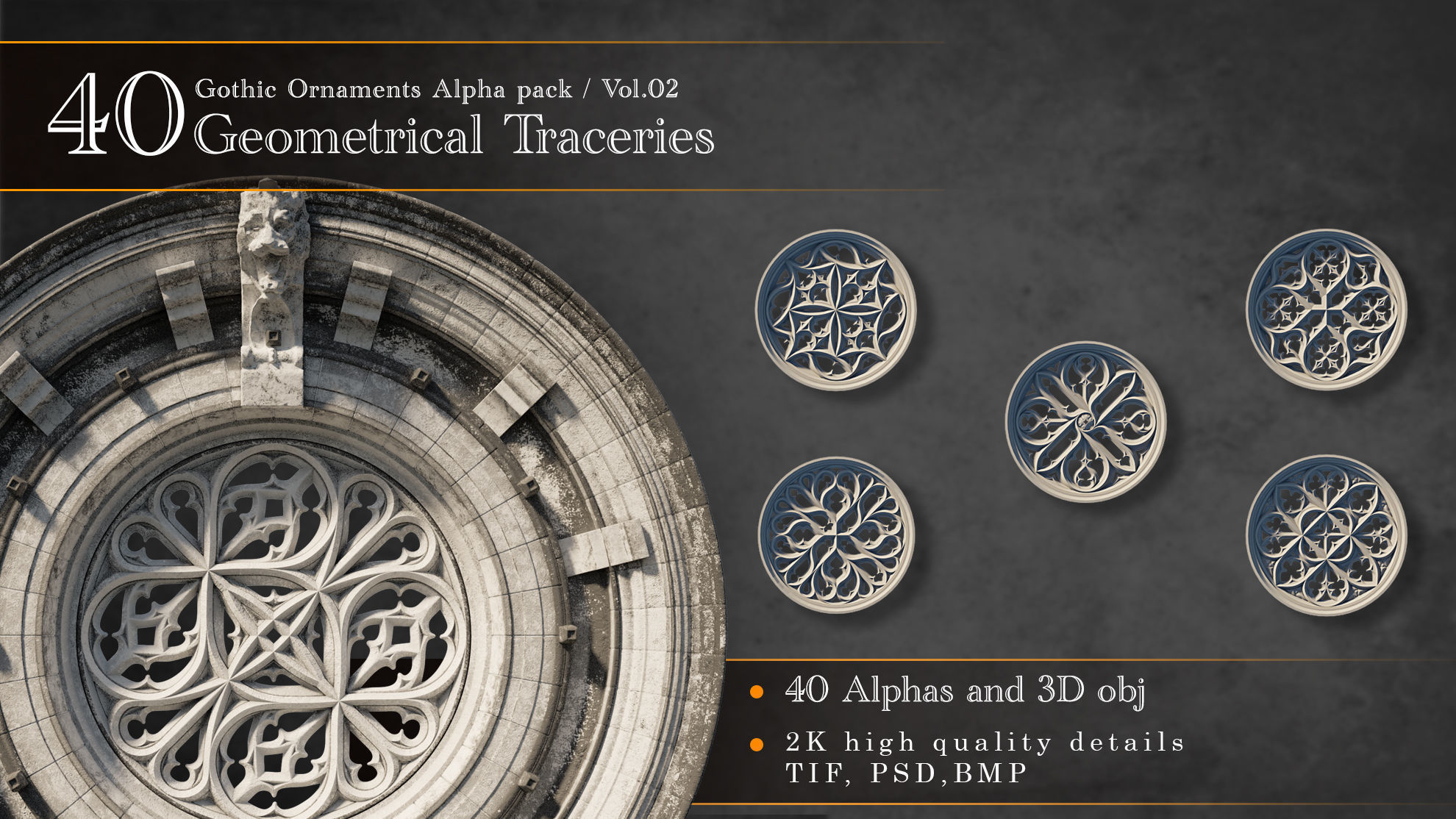Gothic Ornaments Alpha and Obj Pack 3D Model Collection_9