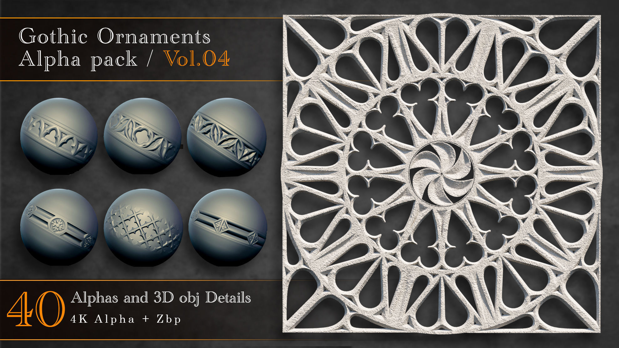 Gothic Ornaments Alpha and Obj Pack 3D Model Collection_7