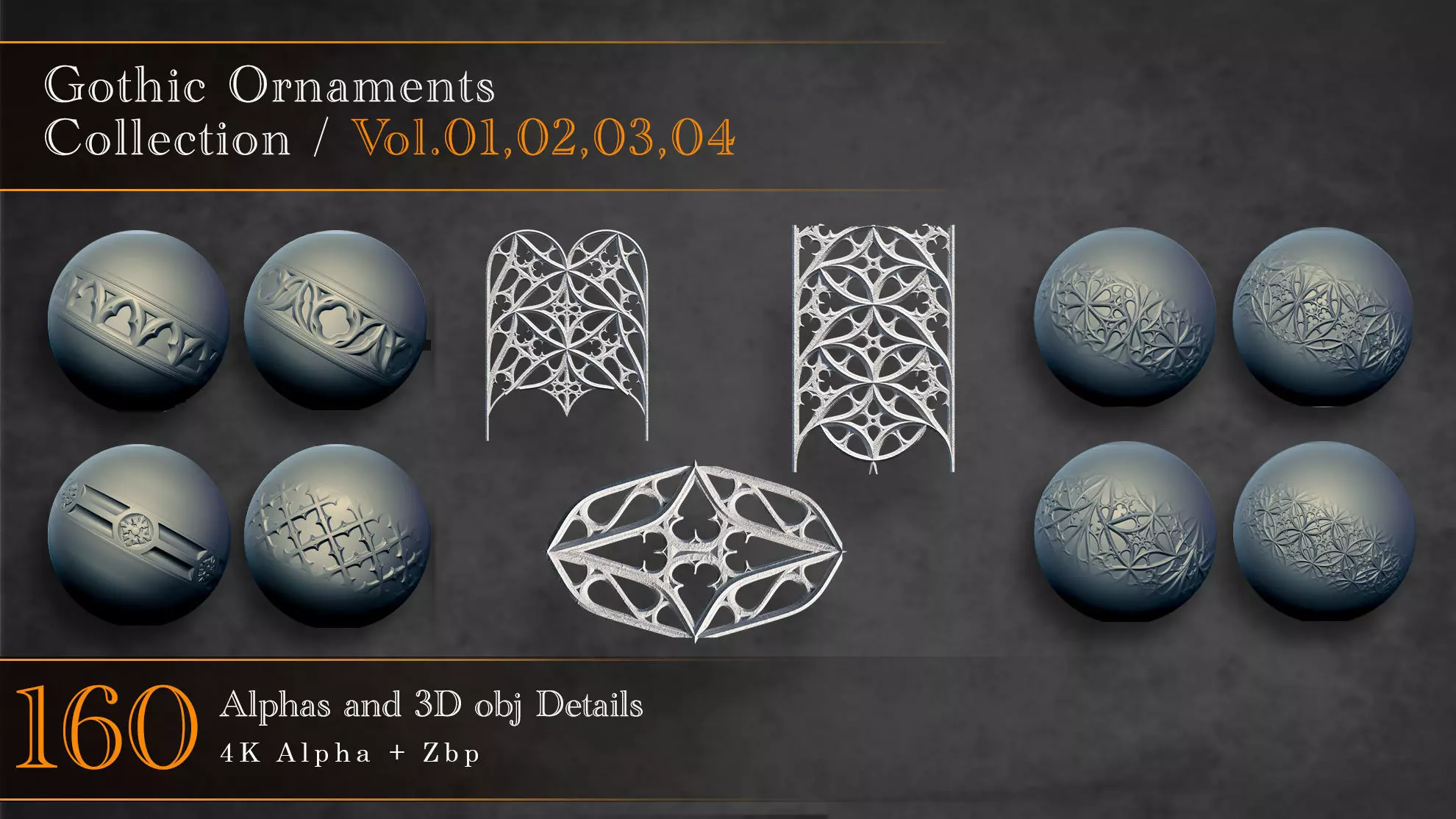 Gothic Ornaments Alpha and Obj Pack 3D Model Collection_0