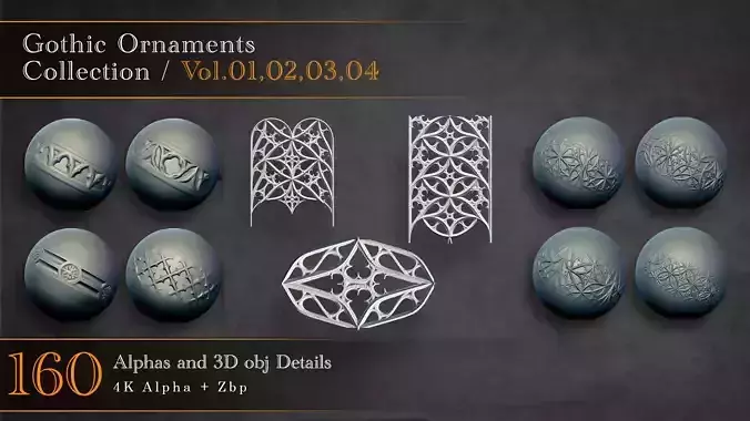 Gothic Ornaments Alpha and Obj Pack 3D Model Collection