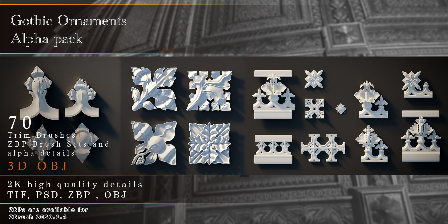 Gothic Ornaments Alpha and Obj Pack 3D Model Collection_6