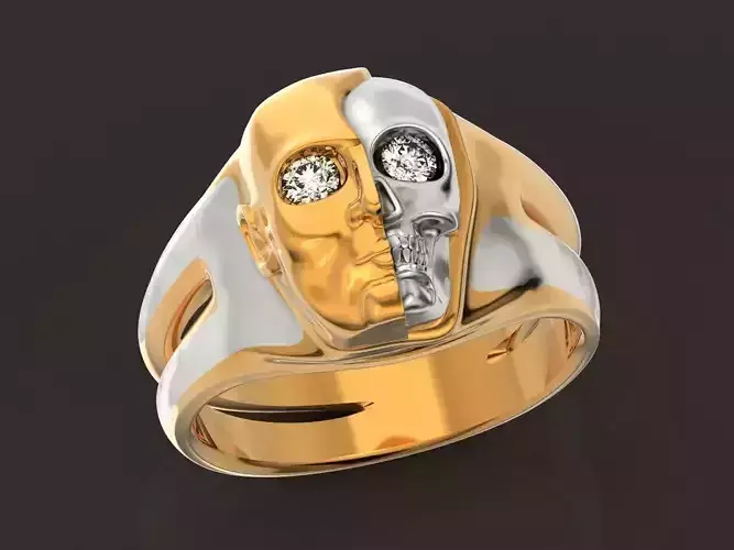  signet man ring half face and half skull 303