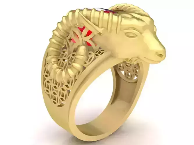 fengshui lucky oval ruby goat female ring 3634