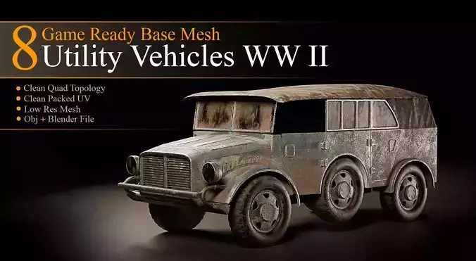Utility Vehicles WW II Low poly Base Mesh Low-poly 3D model