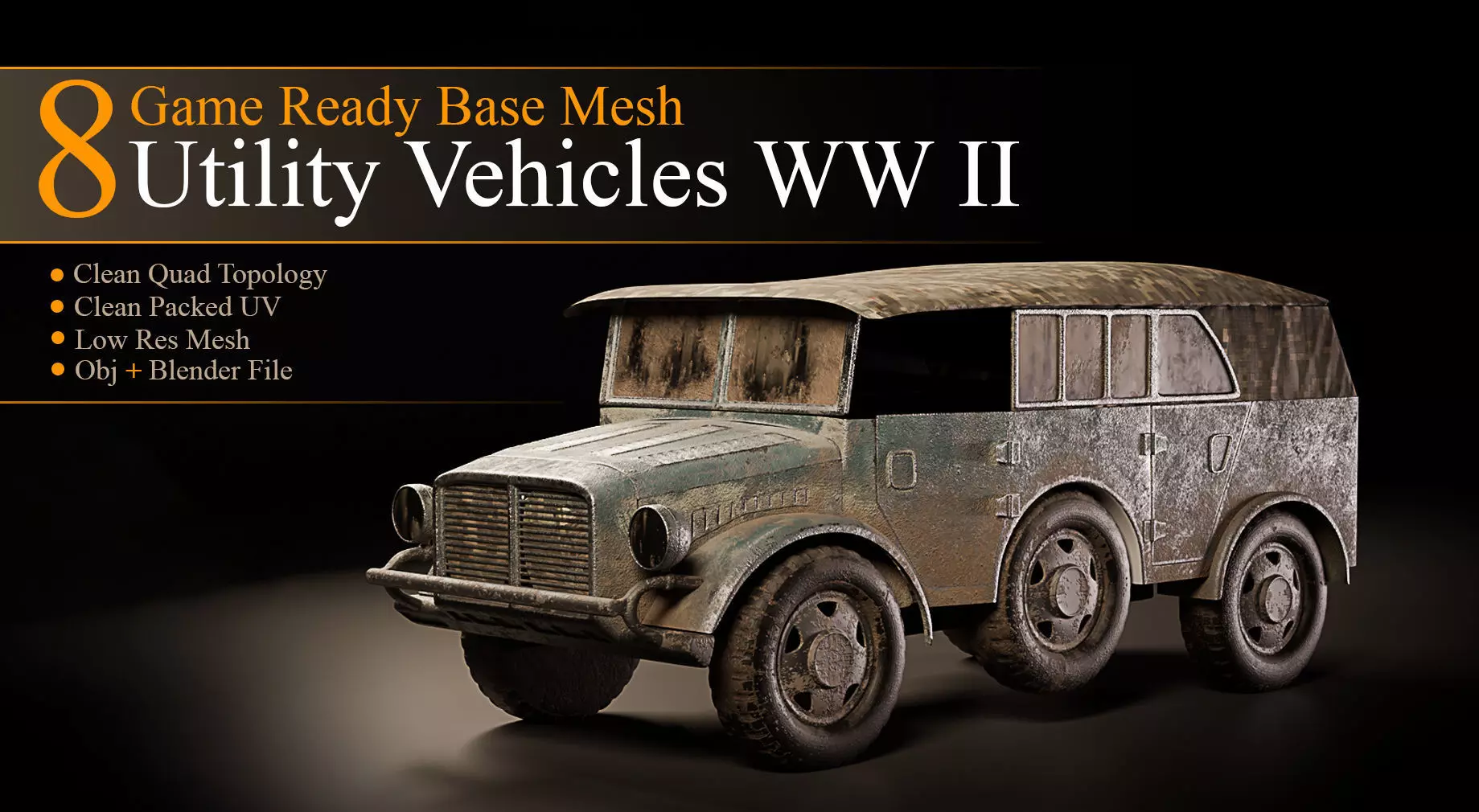 Utility Vehicles WW II Low poly Base Mesh Low-poly 3D model