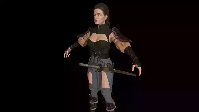 Samurai woman in armor and holding sword