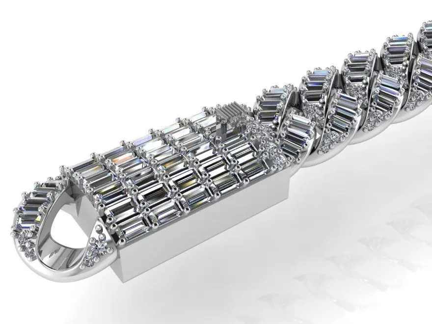 cuban bracelet baguette stone 416 3D print model_0