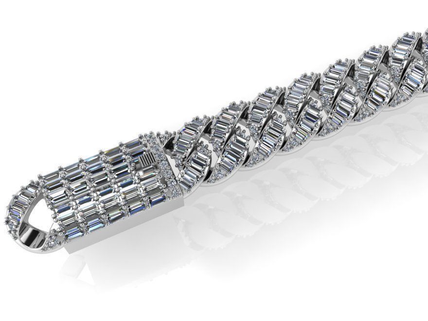 cuban bracelet baguette stone 416 3D print model_1