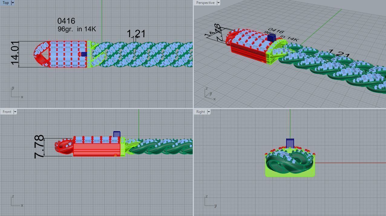 cuban bracelet baguette stone 416 3D print model_4